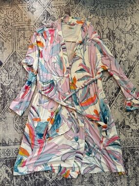 SOMA Short Robe Tropical Orchid Cool Nights Multicolor Stretch Soft Womens L